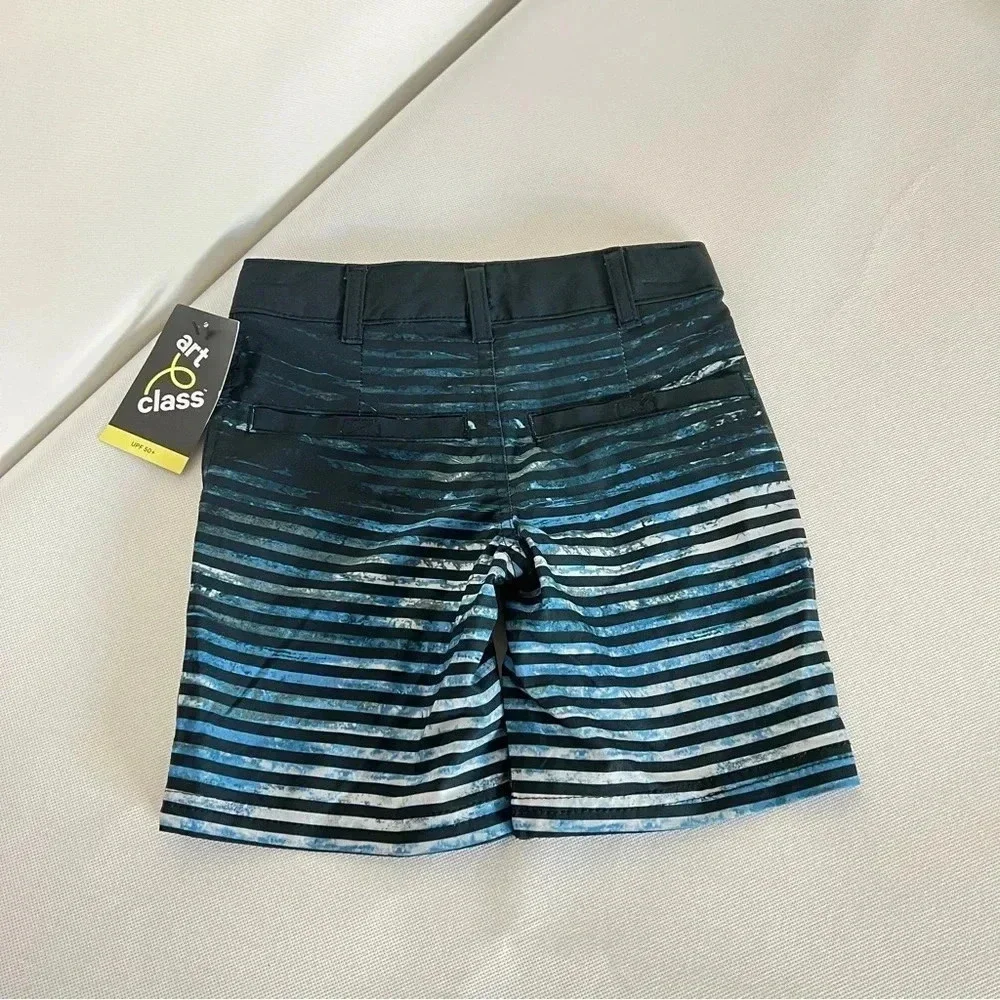 Art Class Striped Hybrid Swim Shorts Size 4 Boys Kids Black Tie Dye